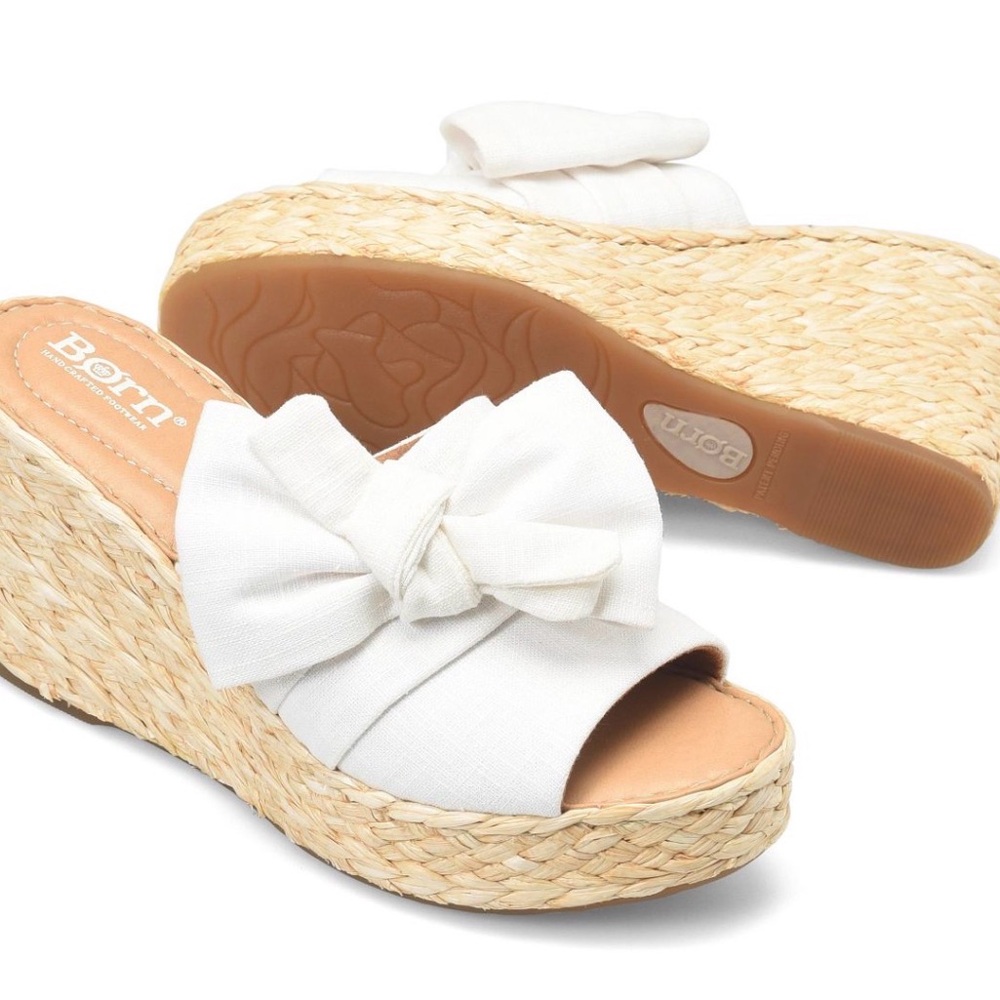 Børn Adalia Raffia Platform Wedge Sandals Ivory Bow Womens Size 9M